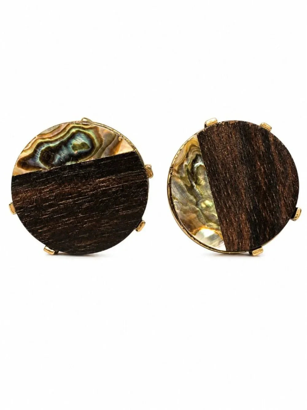 Vtg 1970s SWANK Abalone Mother of Pearl Laminated Wood Panel Goldtone Cuff Links